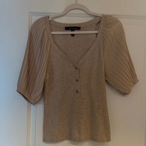 White House Black Market Beige Pleated Sleeve Blouse